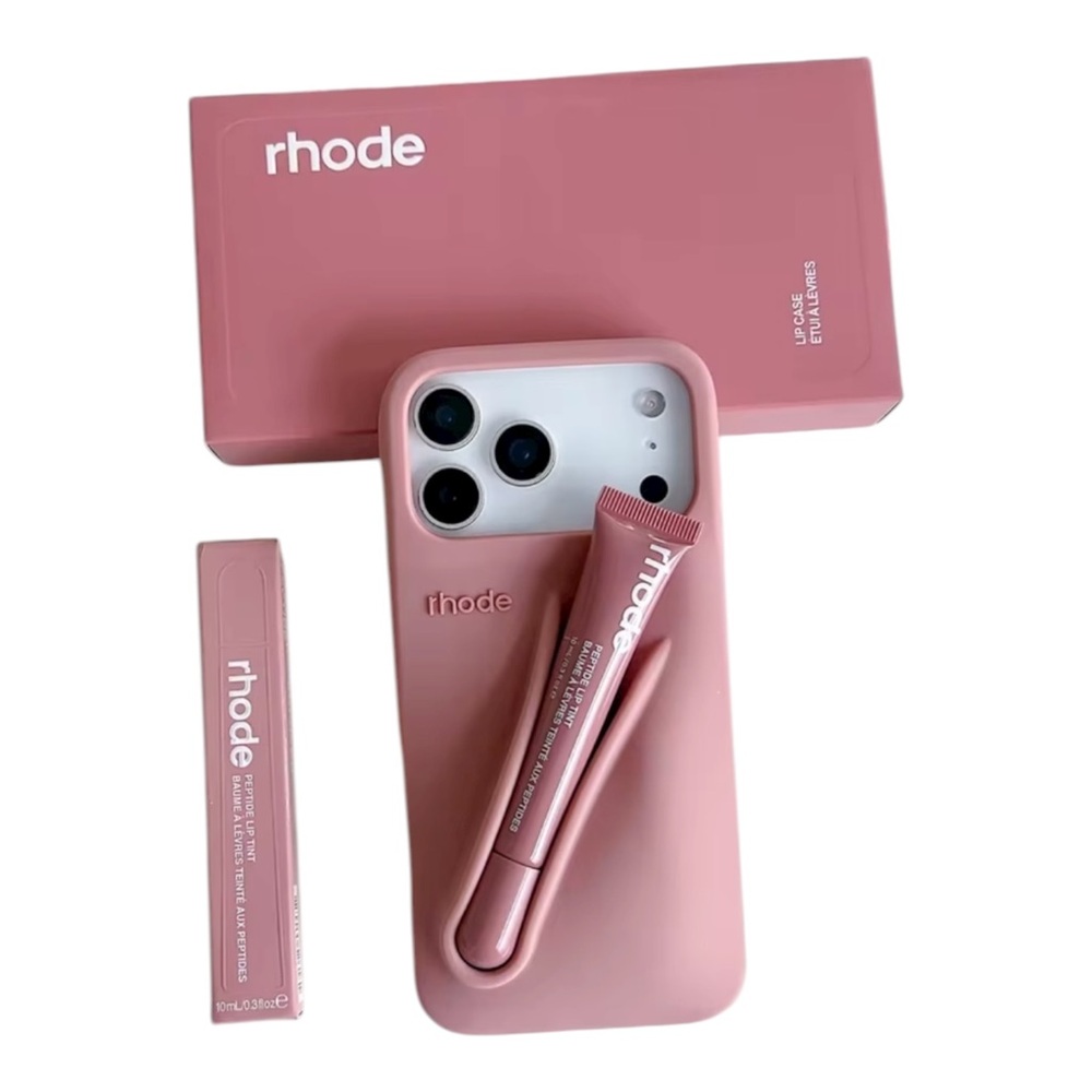 RHODE Pink Silicone iPhone Case with Matching Lip Tint Holder